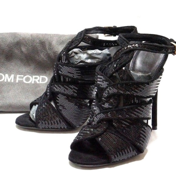 Tom Ford Shoes - Tom Ford Black Sequin Stiletto Heel Sandals Sz 6.5